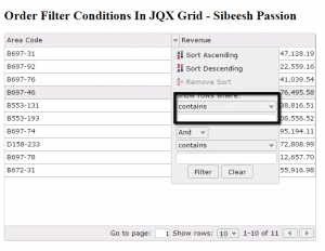 Order Filter Conditions In jQWidget JQX Grid