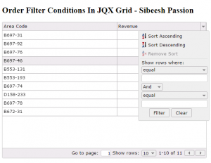 Order Filter Conditions In jQWidget JQX Grid