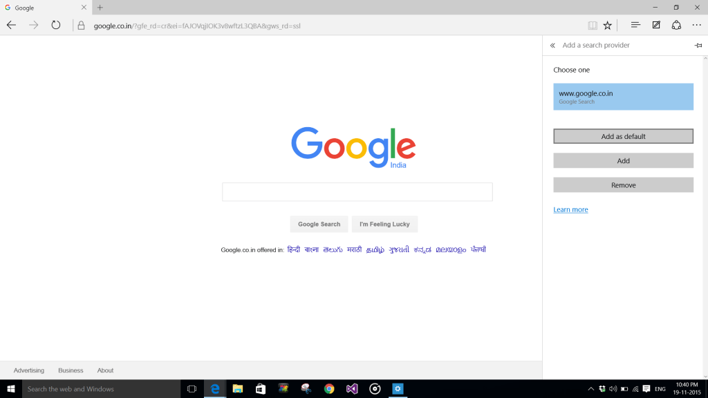 Add a search browser as default in Edge