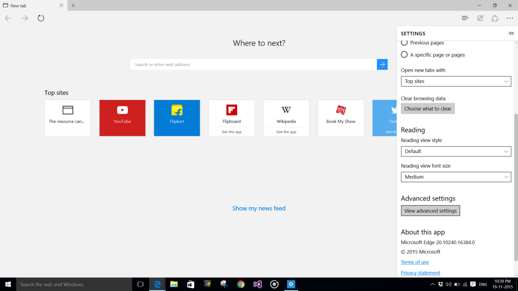 View Advanced Options In Edge Browser