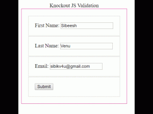 Knockout JS validation with plugin demo