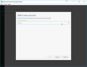 Add Account in Microsoft Azure Storage Explorer