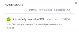 Success Notification Custom Domain CDN
