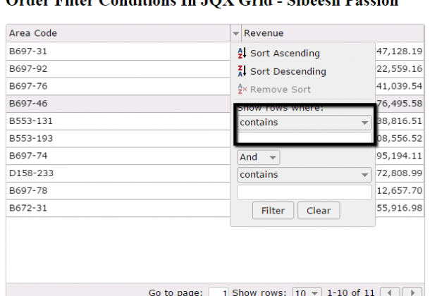 Order Filter Conditions In jQWidget JQX Grid