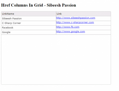 Column values to a href