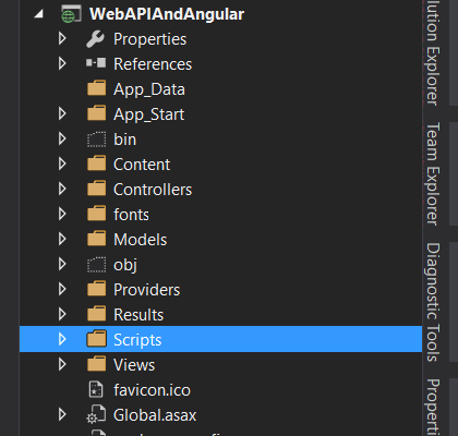 Web API With Angular JS Solution Explorer