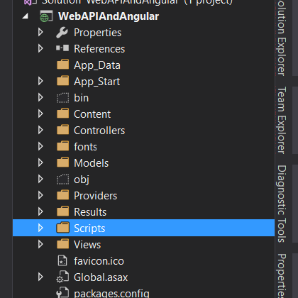 Web API With Angular JS Solution Explorer