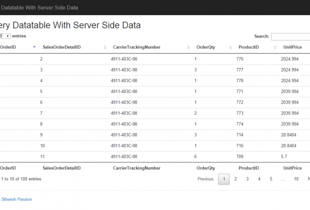 jQuery Datatable With Server Side Data