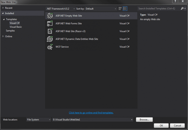 Empty Website In Visual Studio