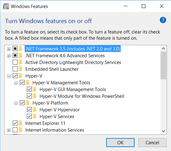 Enable Hyper V in Windows