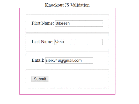 Knockout JS validation with plugin demo