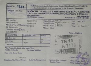 Sample Pollution Certificate