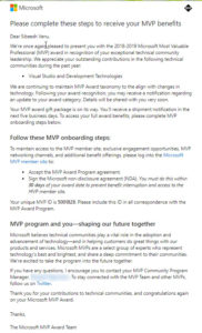 Microsoft MVP Mail 2018 - 2019