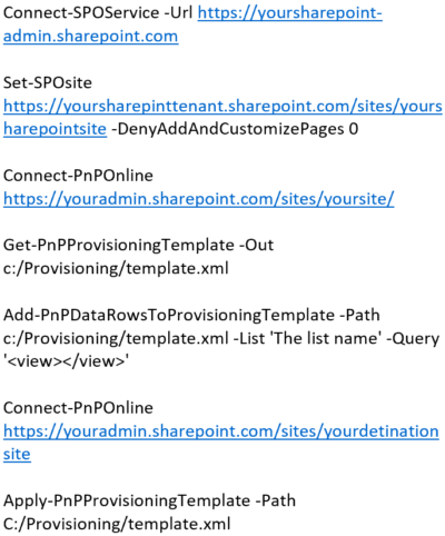 SharePoint PnP Provisioning Commands